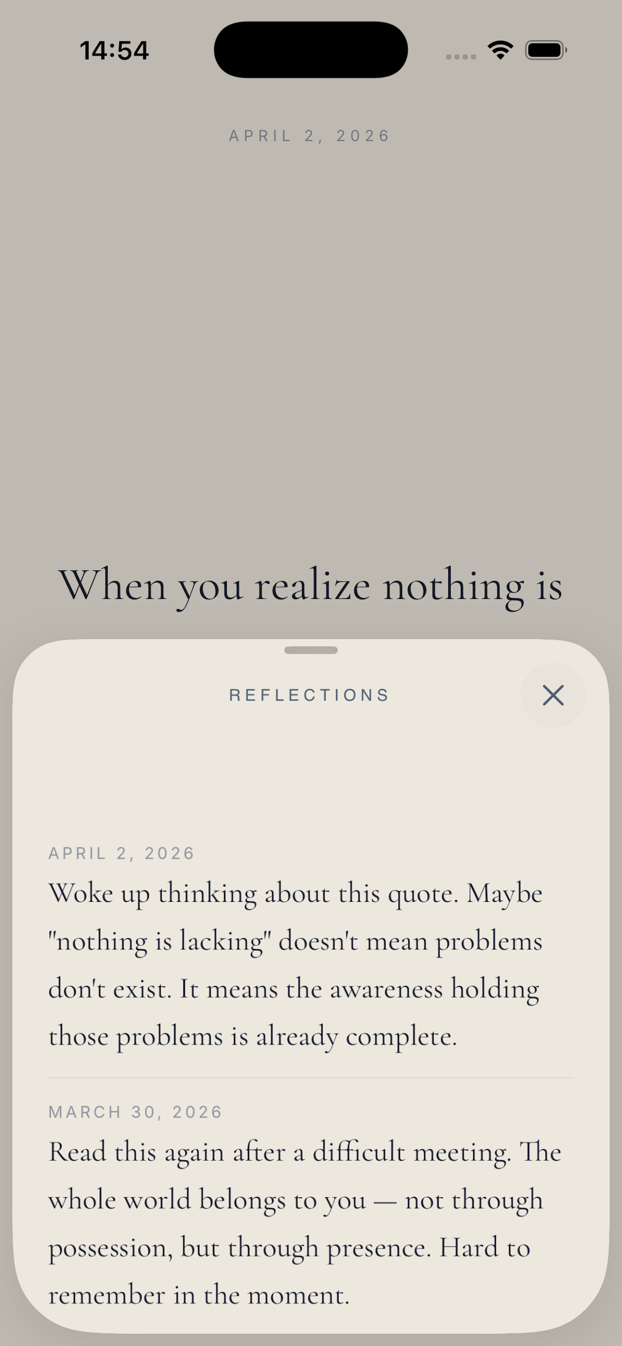 Hanka reflections journal showing past entries